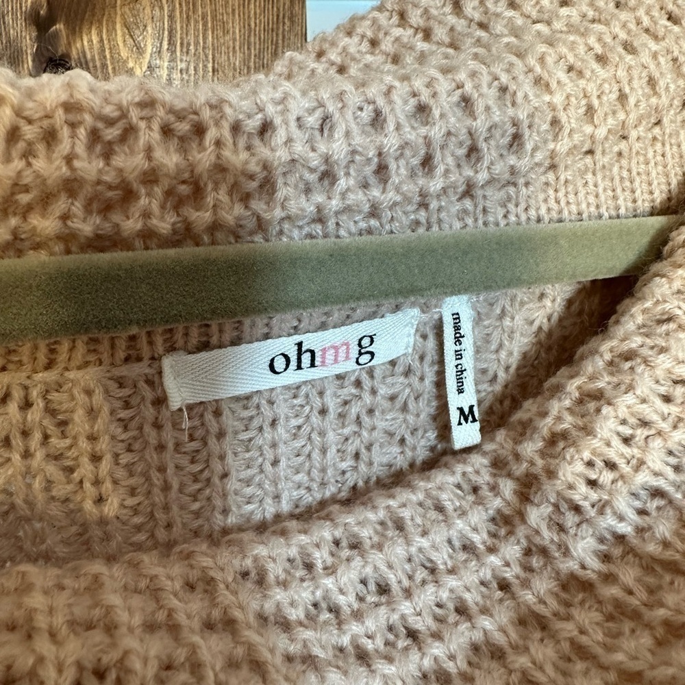 Ohmg Dusty Rose Pullover Knit Cowl Turtle Neck Lace Up Ribbon Sweater Blouse M - Picture 4 of 11